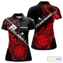 Load image into Gallery viewer, Custom Black And Red Thunder Lightning Flame Pcikleball Polo Team Shirts For Women IPHW9304