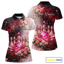 Load image into Gallery viewer, Custom Dreamy Pink Roses And Butterfly Women Bowling Polo Shirt, Ladies Bowling Shirt IPHW10896