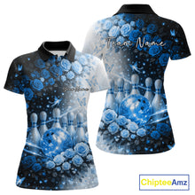 Load image into Gallery viewer, Custom Dreamy Blue Roses And Butterfly Women Bowling Polo Shirt, Ladies Bowling Shirt IPHW10897