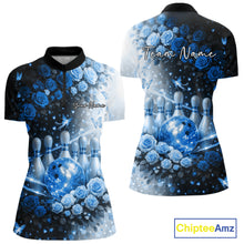Load image into Gallery viewer, Custom Dreamy Blue Roses And Butterfly Women Bowling Quarter-Zip Shirt, Ladies Outfit IPHW10897