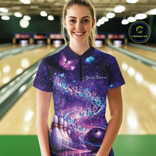 Load image into Gallery viewer, Custom Elegant Blue And Purple Butterfly Women Bowling Shirt, Ladies Bowling Team Outfit IPHW10908