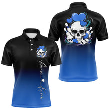 Load image into Gallery viewer, Custom Black And Blue Skull Valentines Day Couple Bowling Polo Shirts For Men IPHW8343