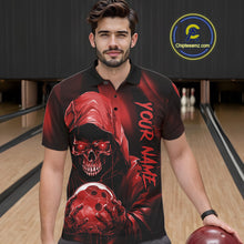 Load image into Gallery viewer, Red Bowling Grim Reaper Custom Men Bowling Polo Shirts Skull Bowling Team Jerseys IPHW10696