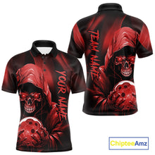 Load image into Gallery viewer, Red Bowling Grim Reaper Custom Men Bowling Polo Shirts Skull Bowling Team Jerseys IPHW10696