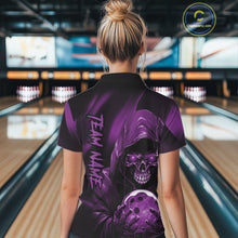 Load image into Gallery viewer, Purple Bowling Grim Reaper Custom Women Bowling Quarter-Zip Shirts Skull Bowling Jerseys IPHW10699