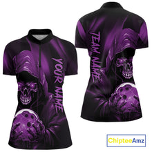 Load image into Gallery viewer, Purple Bowling Grim Reaper Custom Women Bowling Quarter-Zip Shirts Skull Bowling Jerseys IPHW10699