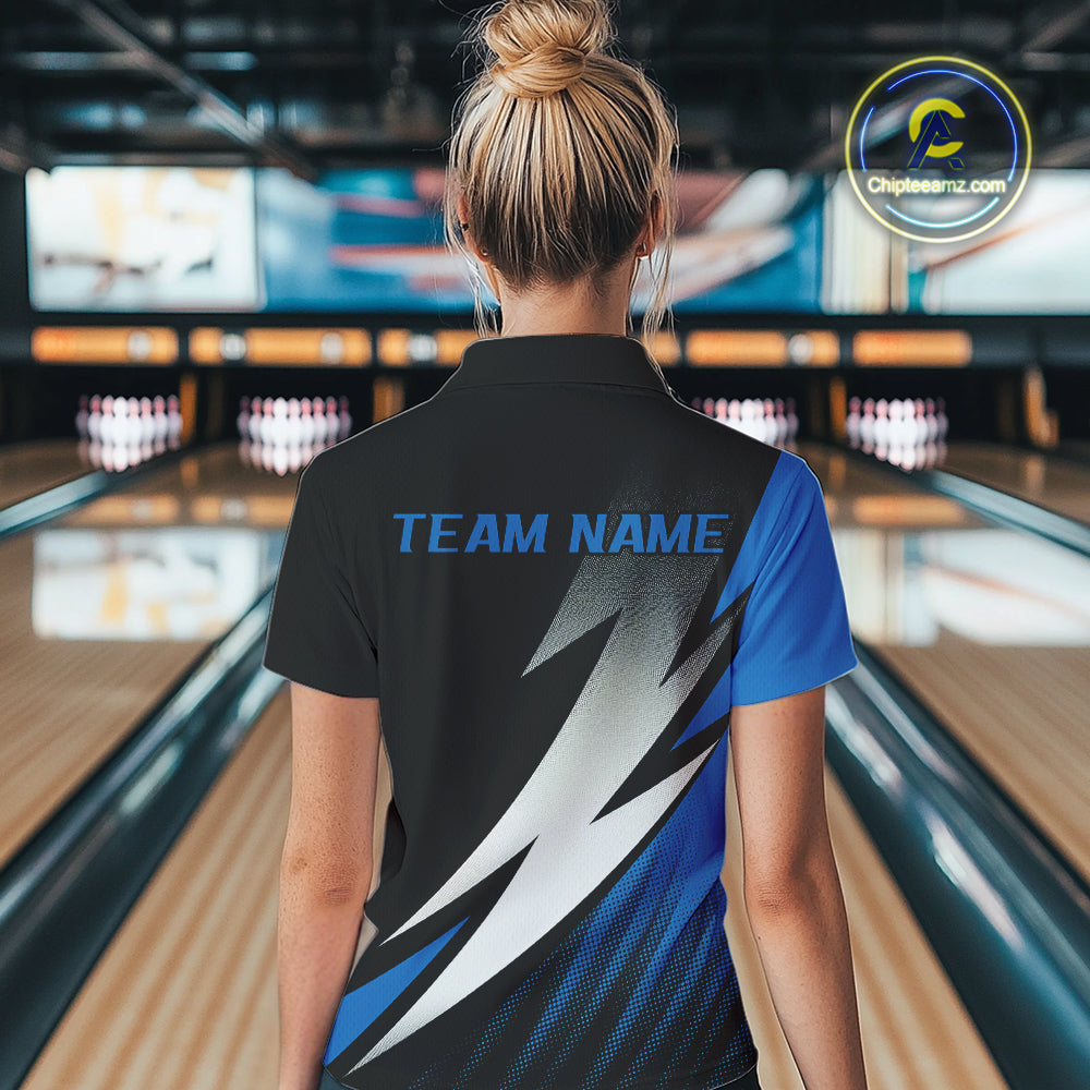 Black And Blue Custom Bowling Jerseys, Women Polo Shirt Bowling Tournament Outfits IPHW9078