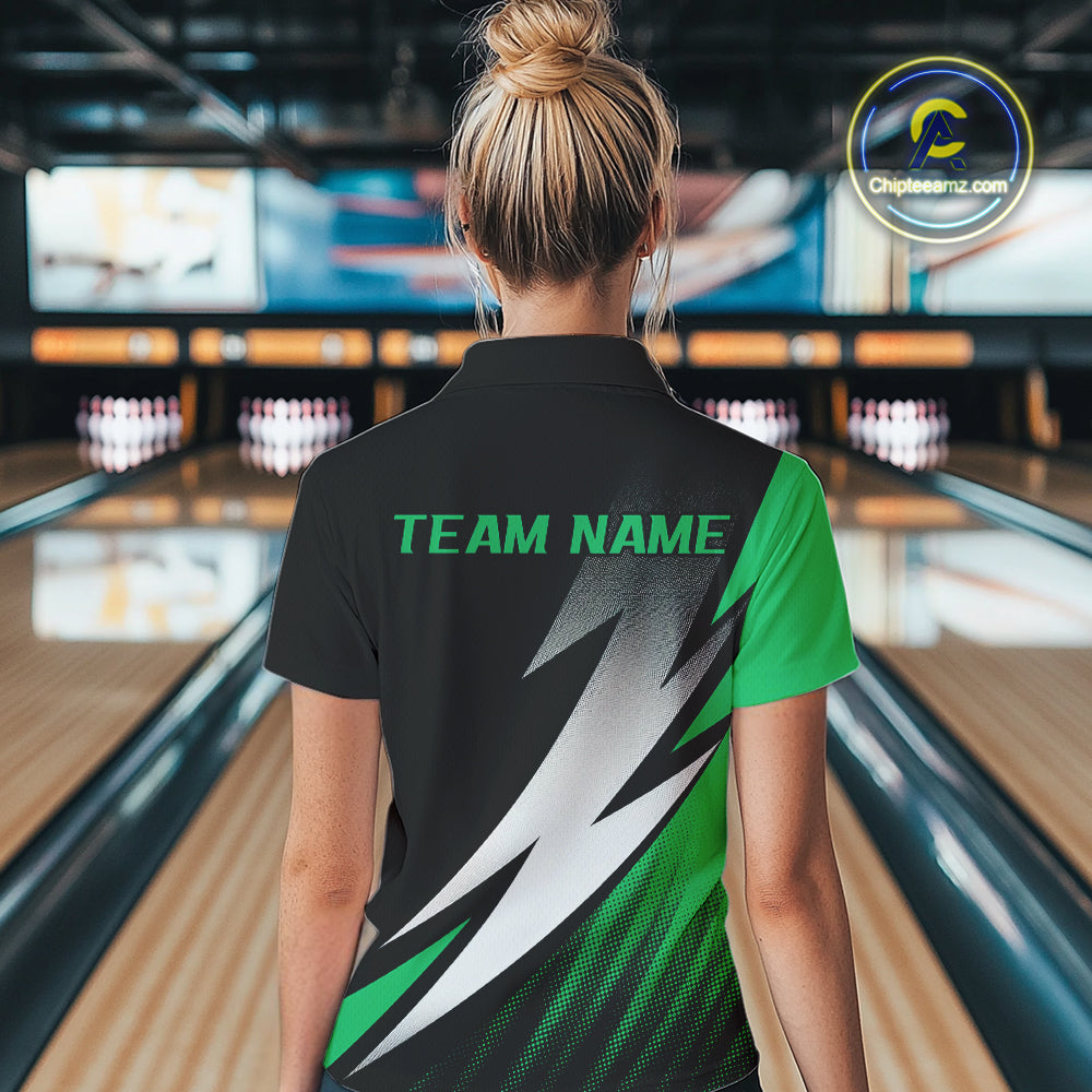 Black And Green Custom Bowling Jerseys, Women Quarter-Zip Shirt Bowling Tournament Outfit IPHW9079