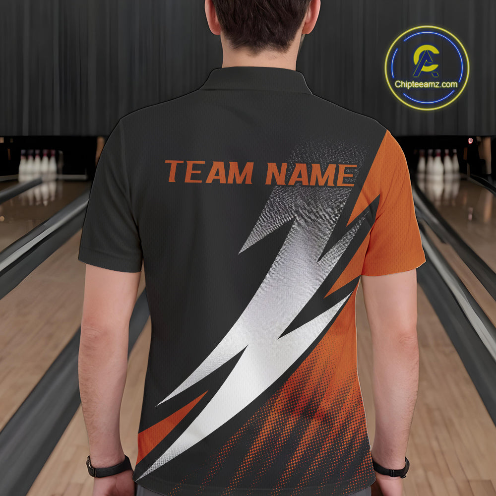 Black And Orange Custom Bowling Jerseys, Men Polo Shirt Bowling Tournament Outfits IPHW9080