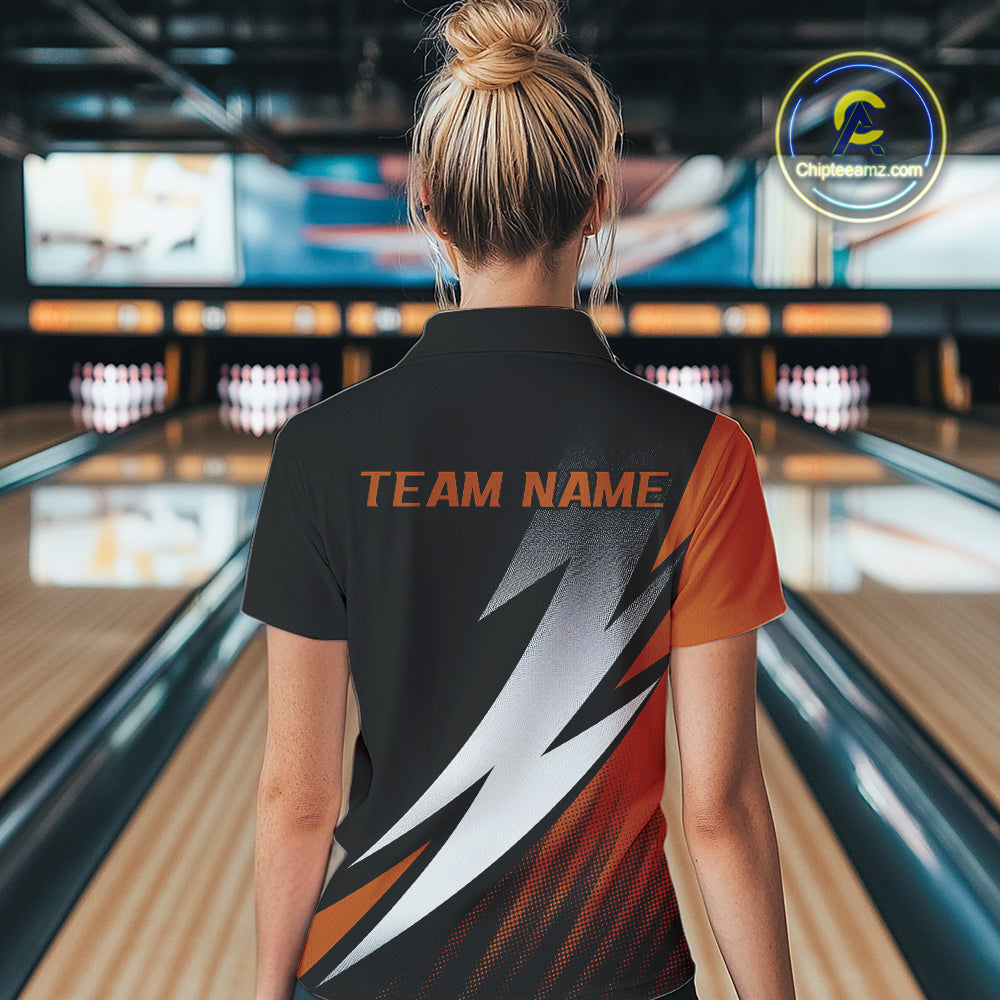 Black And Orange Custom Bowling Jerseys, Women Polo Shirt Bowling Tournament Outfits IPHW9080