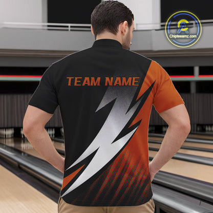 Black And Orange Custom Bowling Jerseys, Men Quarter-Zip Shirt Bowling Tournament Outfits IPHW9080