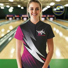 Load image into Gallery viewer, Black And Pink Custom Bowling Jerseys, Women Quarter-Zip Shirt Bowling Tournament Outfits IPHW9081