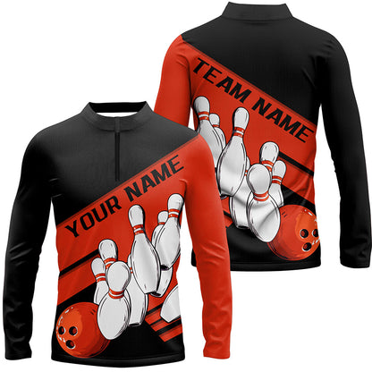 Black And Orange Custom Bowling Shirts For Men, Bowling League Shirt Bowling Team Uniform IPHW7920