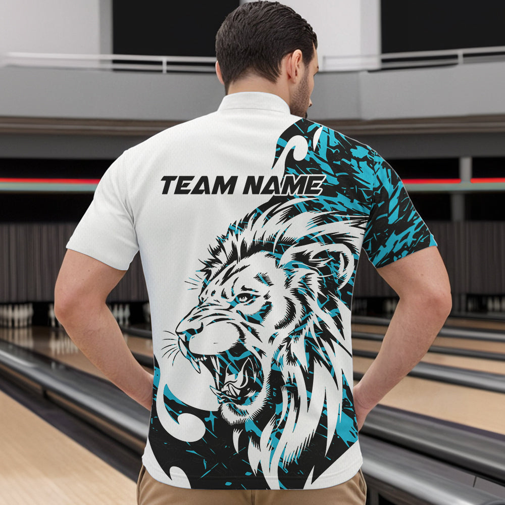 Custom Blue Camo Lion Bowling Team Quarter-Zip Shirts For Men, Lion Bowling League Shirt IPHW8856