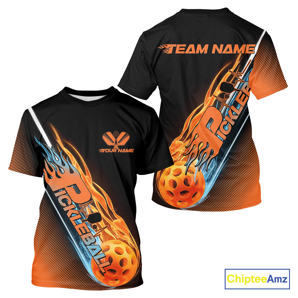 Custom Ice And Fire Pickleball Shirt, Flame Pickleball T-Shirts Team For Men IPHW9337