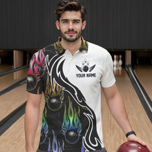 Load image into Gallery viewer, Colorful Rainbow Flame Ball Custom Bowling Team Men Polo Shirts, Fire Bowling League Shirt IPHW8865