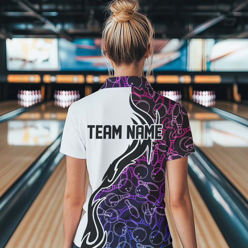 Blue Purple Pink Pattern Custom Bowling Team Women Quarter-Zip Shirts, Bowling League Shirt IPHW8869