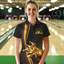 Load image into Gallery viewer, Custom Black And Gold Bowling Women Polo Shirt, Bowling Team Tournament Shirt Bowler Outfit IPHW11247