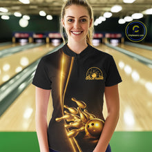 Load image into Gallery viewer, Custom Black And Gold Bowling Women Quarter-Zip Shirt, Bowling Team Tournament Shirt IPHW11247