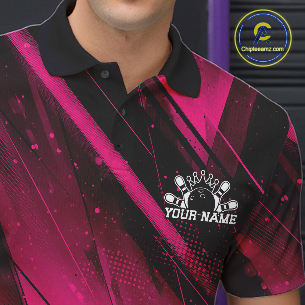 Black and pink bowling shirt with a logo and 'Your Name' text, featuring the Chipleemz.com brand.