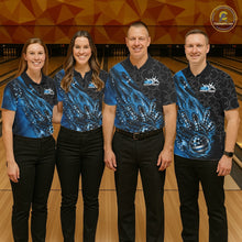 Load image into Gallery viewer, Custom Patriotic Blue Flame Bowling Shirts, US Flag Bowling Team Jerseys Freedom 4Th Of July Bowling Shirt IPHW10429