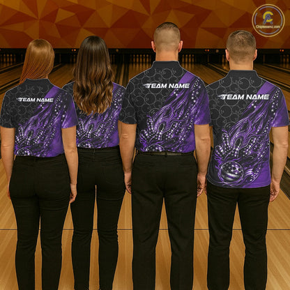 Custom Patriotic Purple Flame Bowling Shirts, US Flag Bowling Team Jerseys Freedom 4Th Of July Bowling Shirt IPHW10430