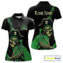 Load image into Gallery viewer, Custom Black And Green Pirate Bowling Women Polo Shirt, Pirate Bowling Team Jerseys IPHW10711