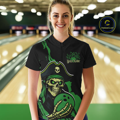 Custom Black And Green Pirate Bowling Women Shirt, Pirate Bowling Team Jerseys IPHW10711