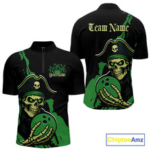 Load image into Gallery viewer, Custom Black And Green Pirate Bowling Men Quarter-Zip Shirt, Pirate Bowling Team Jerseys IPHW10711