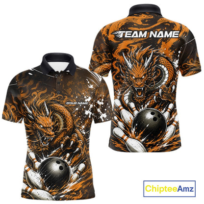 Bowling shirt with dragon design and 'Team Name' text on a white background