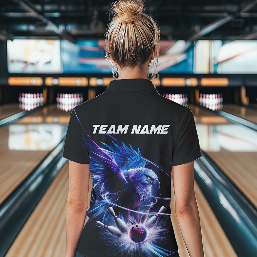 Custom Eagle Bowling Team Womens Quarter-Zip Shirts, Bowling Tournament Shirt Bowler Outfit IPHW8560
