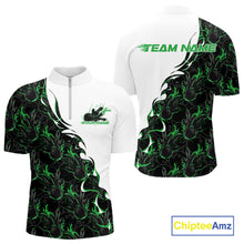 Load image into Gallery viewer, Custom Green Flame Bowling Men Quarter-Zip Team Shirt, Bowling League Shirt Bowlers Outfit IPHW11272