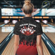 Load image into Gallery viewer, Custom Black And Red Flame Bowling Jerseys, Women Quarter-Zip Bowling Tournament Shirt IPHW11273