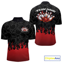 Load image into Gallery viewer, Custom Black And Red Flame Bowling Team Jerseys, Men Quarter-Zip Bowling Tournament Shirt IPHW11273