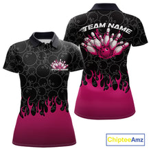 Load image into Gallery viewer, Custom Black And Pink Flame Bowling Team Jerseys, Women Polo Bowling Tournament Shirt IPHW11274