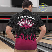 Load image into Gallery viewer, Custom Black And Pink Flame Bowling Team Jerseys, Men Quarter-Zip Bowling Tournament Shirt IPHW11274