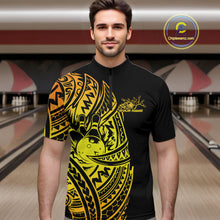 Load image into Gallery viewer, Custom Black And Gold Polynesian Tribal Bowling Men Shirt, Maori Bowling League Shirt IPHW10969