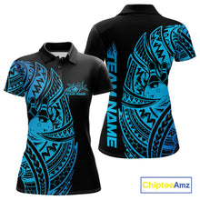 Load image into Gallery viewer, Custom Black And Blue Polynesian Tribal Bowling Women Shirt, Maori Bowling League Shirt IPHW10970