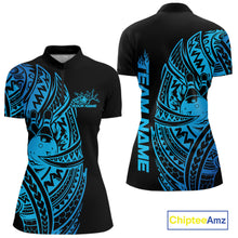 Load image into Gallery viewer, Custom Black And Blue Polynesian Tribal Bowling Women Shirt, Maori Bowling League Shirt IPHW10970