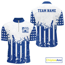 Load image into Gallery viewer, White and purple sports jersey with splatter design and customizable text on a white background.