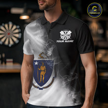 Load image into Gallery viewer, Custom Smoke Flame Massachusetts Flag Patriotic Darts Shirt For Men, Dart League Team Jerseys IPHW10747