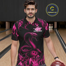 Load image into Gallery viewer, Custom Black And Pink Flame Cobra Snake Bowling Men Shirts, Bowling League Shirt IPHW10766