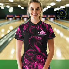 Load image into Gallery viewer, Custom Black And Pink Flame Cobra Snake Bowling Women Shirts, Bowling League Shirt IPHW10766