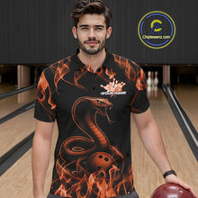Load image into Gallery viewer, Custom Black And Orange Flame Cobra Snake Bowling Men Shirts, Bowling League Shirt IPHW10767