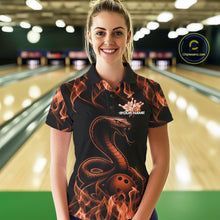 Load image into Gallery viewer, Custom Black And Orange Flame Cobra Snake Bowling Women Shirts, Bowling League Shirt IPHW10767