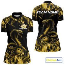 Load image into Gallery viewer, Custom Black And Yellow Flame Cobra Snake Bowling Women Shirts, Bowling League Shirt IPHW10768