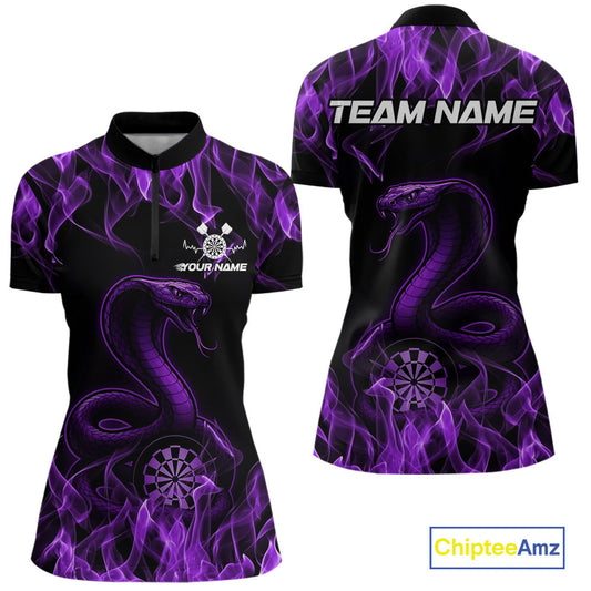 Custom Black And Purple Flame Cobra Snake Dart Women Shirts, Dart League Shirt IPHW10769