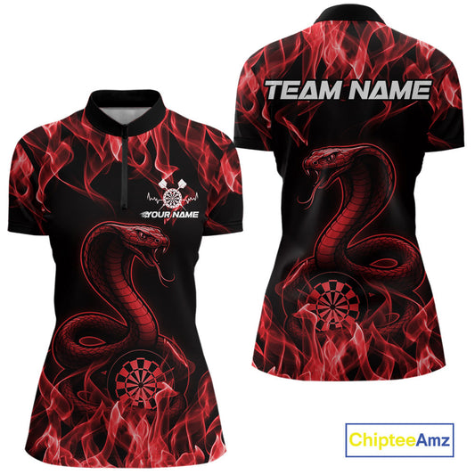 Custom Black And Red Flame Cobra Snake Dart Women Shirts, Dart League Shirt IPHW10770