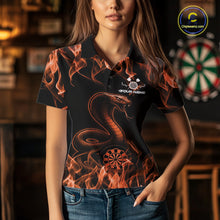 Load image into Gallery viewer, Custom Black And Orange Flame Cobra Snake Dart Women Shirts, Dart League Shirt IPHW10771