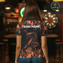 Load image into Gallery viewer, Custom Black And Orange Flame Cobra Snake Dart Women Shirts, Dart League Shirt IPHW10771